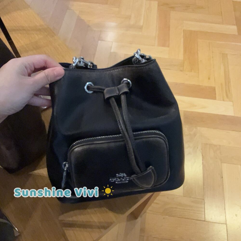 NWT Coach Rowan Bucket Bag With Pocket In Loved Leather CES94 Silver/Black Brown